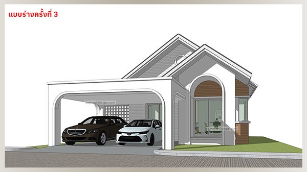 งานออกแบบบ้านขนาดเล็ก 2 ห้องนอน หลังคาจั่ว