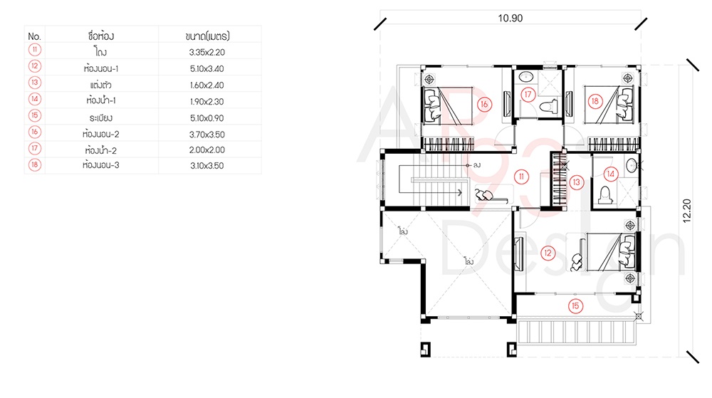 แปลนชั้นสอง แบบบ้านสองชั้น AR19