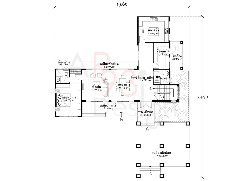 แปลนชั้นหนึ่ง แบบบ้านสองชั้น AR16