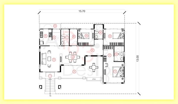 แปลนบ้านยกพื้นสูง แปลนบ้านชั้นเดียว AR20