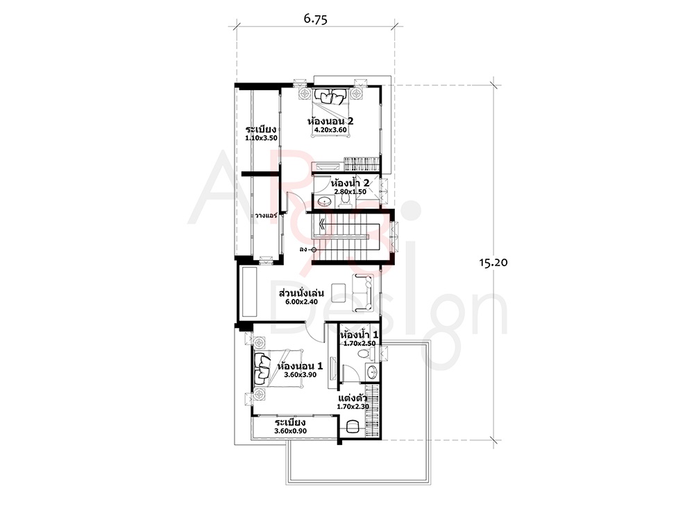 แปลนชั้นสอง แบบบ้านสวยสองชั้น AR07