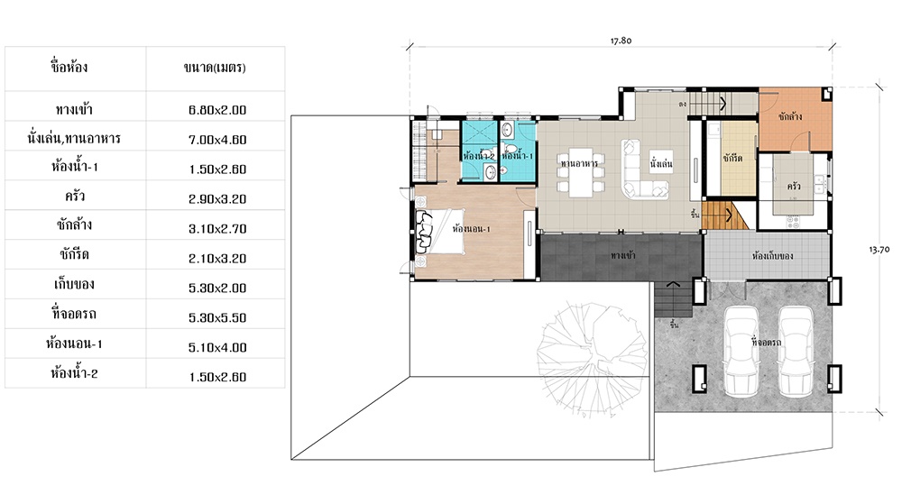 แปลนชั้นหนึ่ง แบบบ้านสองชั้น รหัส AR51