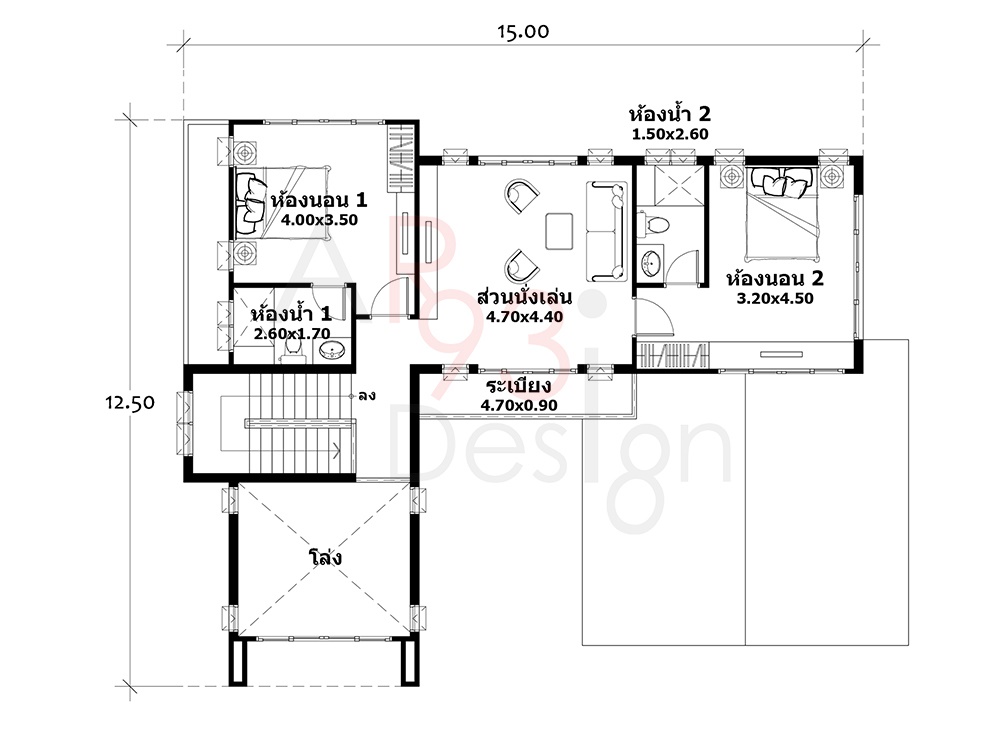 แปลนชั้นสอง แบบบ้านสวยสองชั้น AR06