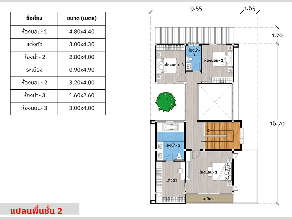 แปลนชั้น 2 แบบบ้านโมเดิร์น 2 ชั้น รหัส AR95