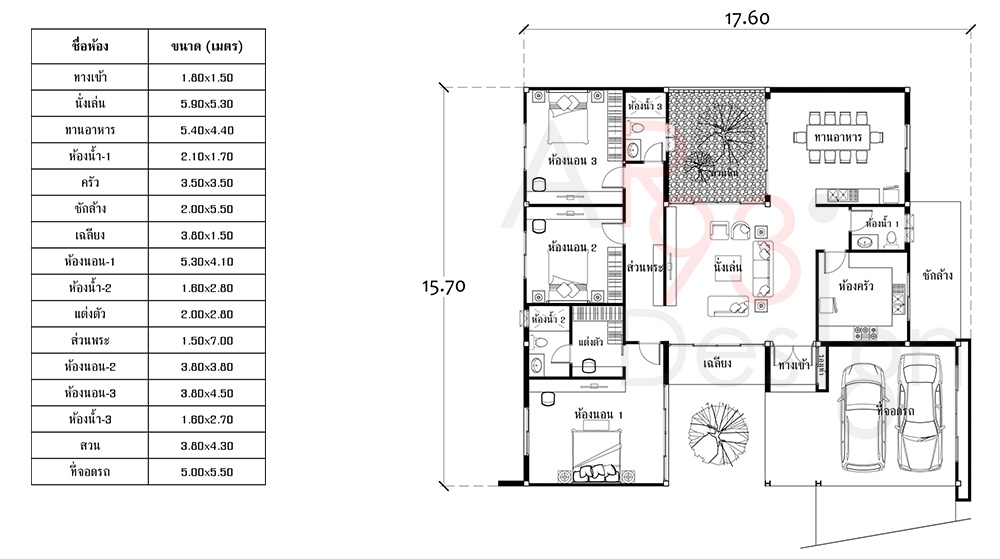 แปลนแบบบ้านโมเดิร์นชั้นเดียว AR57