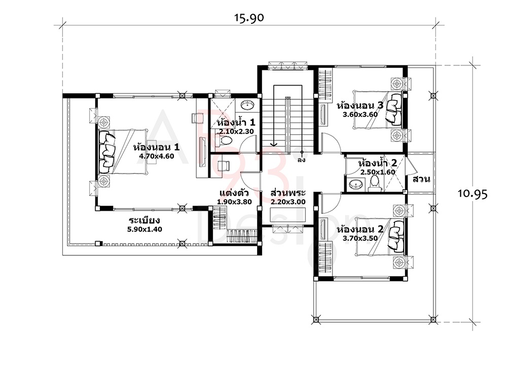 แปลนชั้นสอง แบบบ้านสวยสองชั้น AR09