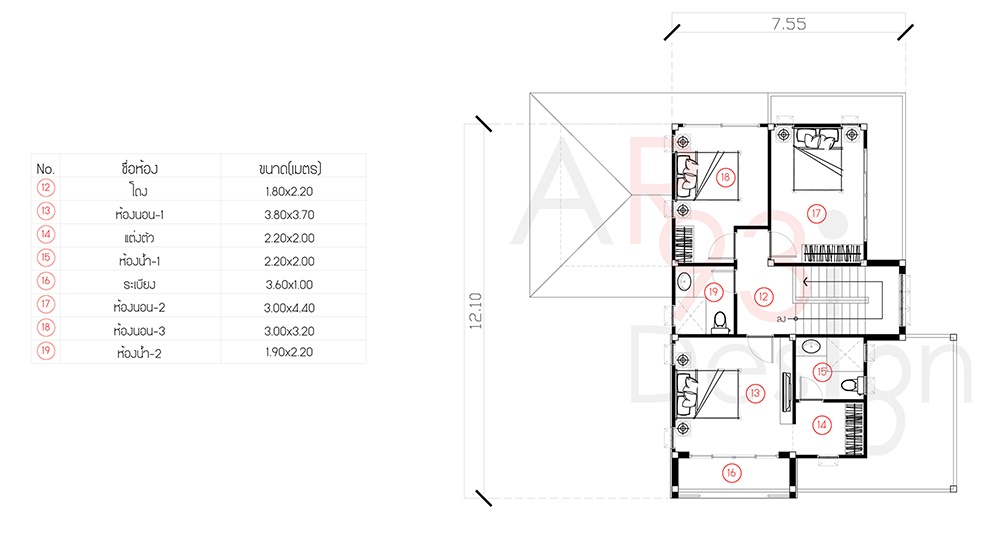 แปลนชั้นสอง แบบบ้านสวยสองชั้น AR10